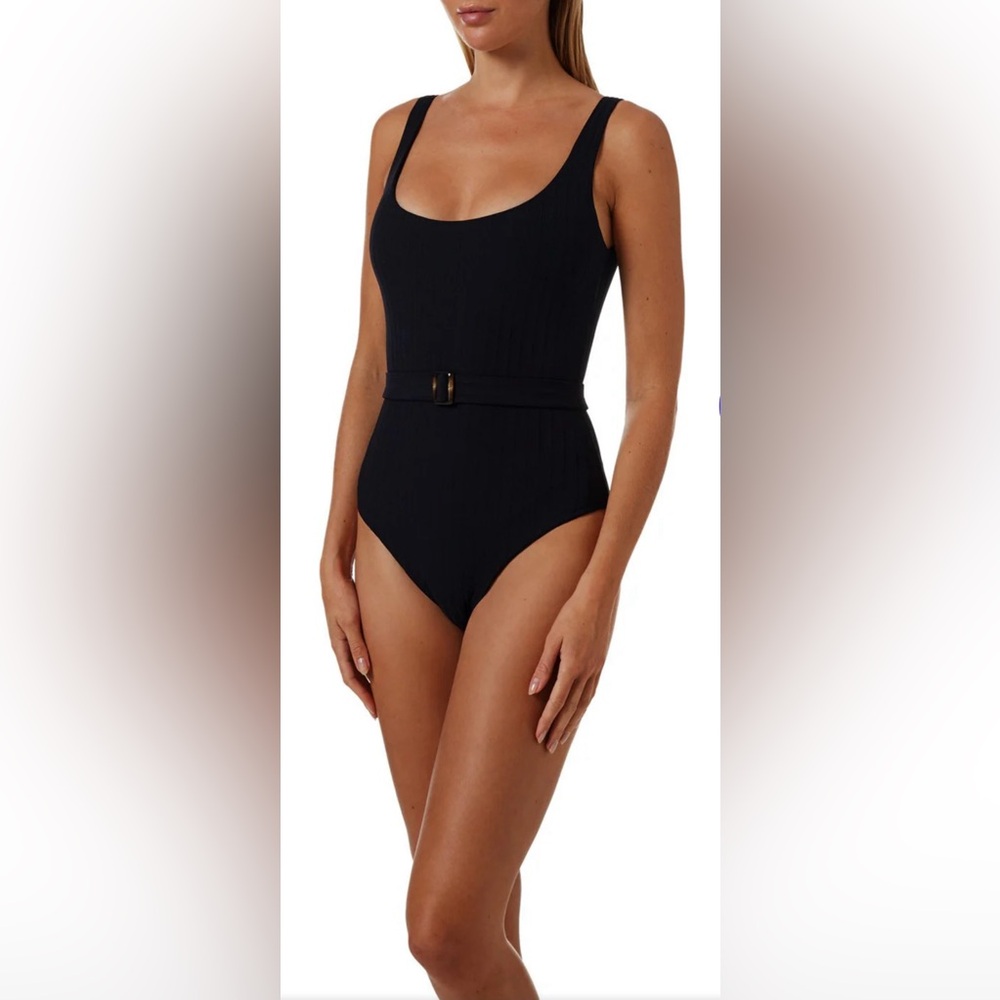 Melissa Odabash Texas Ribbed Black Swimsuit- Belted Size 4 New